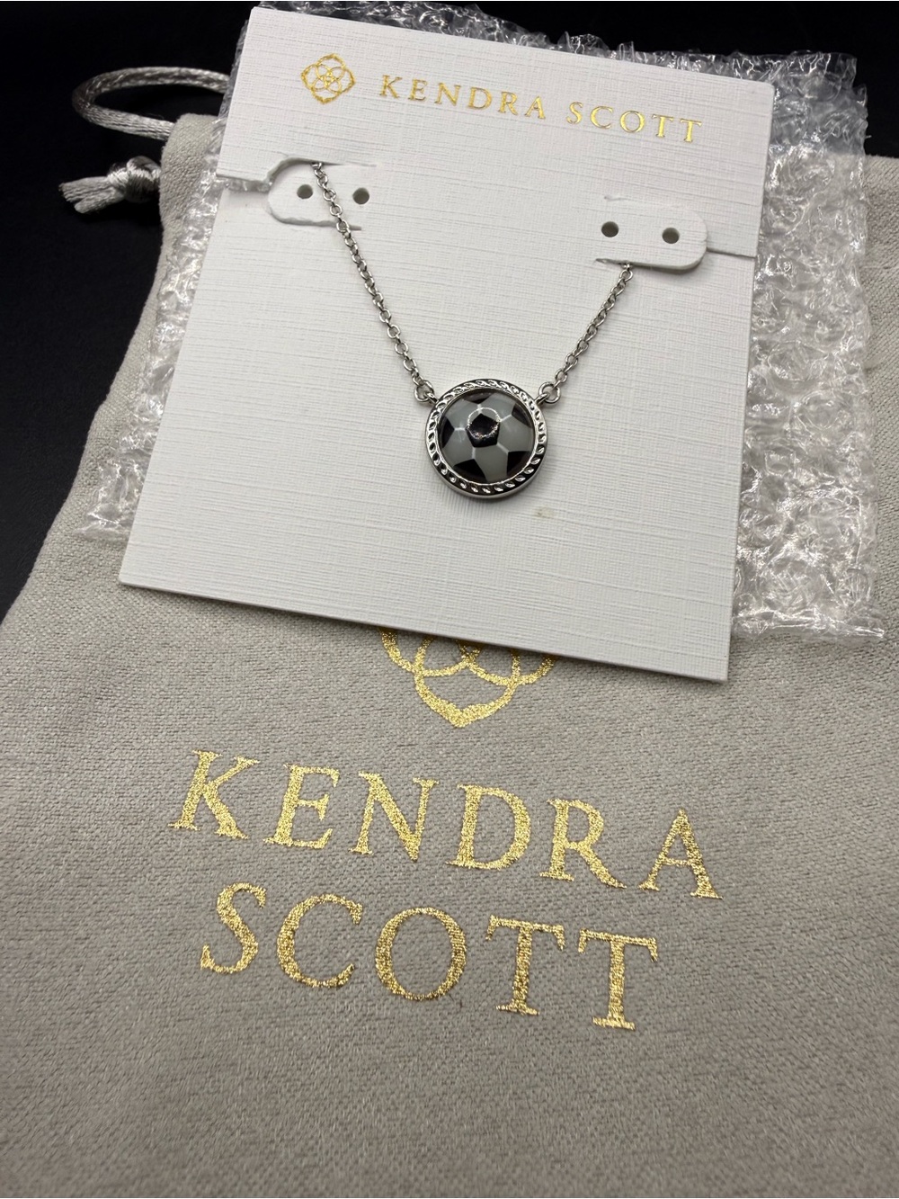 Kendra Scott Soccer Ball Silver Pendant Necklace in Ivory Mother-of-Pearl